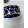 Image 2 : Sterling Silver Salt Cellars With Cobalt Blue Glass Inserts & Salt/Pepper Shaker Toppers