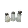 Image 1 : 3 Vintage Sterling Silver Capped Salt+Pepper Shakers