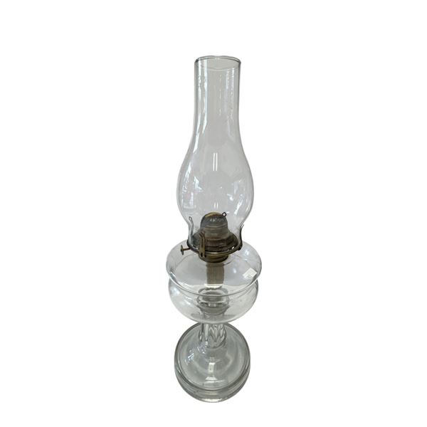 Vintage Pressed Glass Column Oil Lamp Made In Usa (Circle Base)