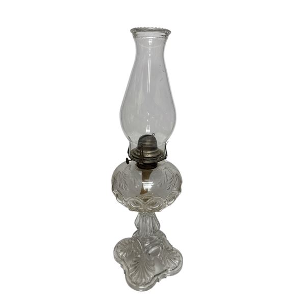 Beautiful Pressed Glass Bullseye Made In USA Oil Lamp
