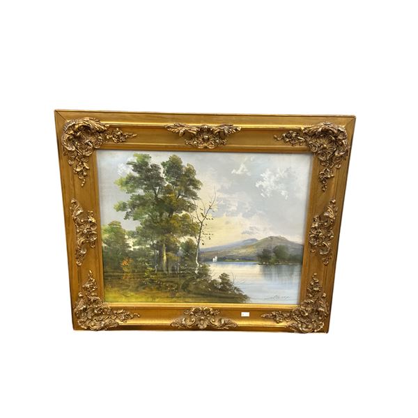 Vintage Original Pastel Nature Scene Painting Artist Signed In a Beautiful Ornate Frame