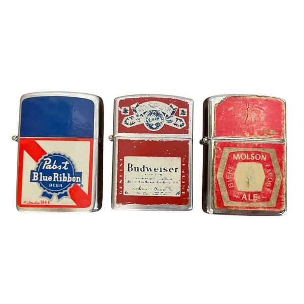 3 Beer Advertising Lighters: Pabst, Budweiser, & Molson