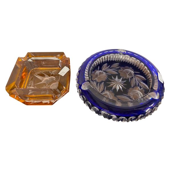 2 Vintage Cut Crystal Coloured Ashtrays