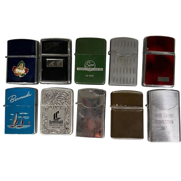 10 Various Vintage Lighters: Luminall Park, 1 Signs Charley Ruff Sign Co.,  Fisher & More