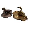 Image 2 : 3 Vintage Brass & Cast Iron Small Trays  with  Vintage Wooden Tiny Trinket Match Box