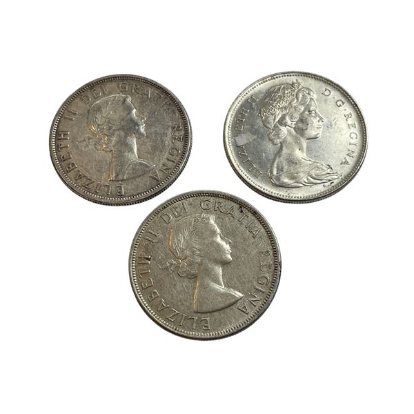 3 Canadian Silver Dollar Coins : 1956, 1963, 1966