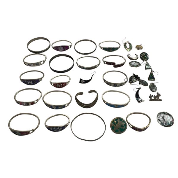Large Alpaca Mexico Silver Bracelets, Brooches, & Earrings