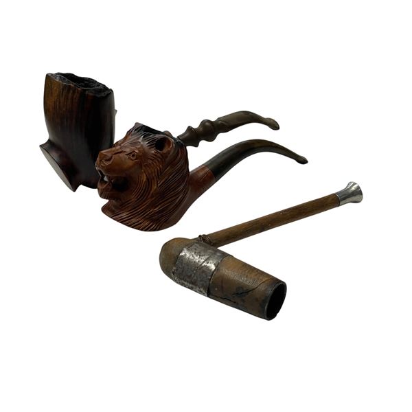 3 Vintage Handmade Wooden Pipes