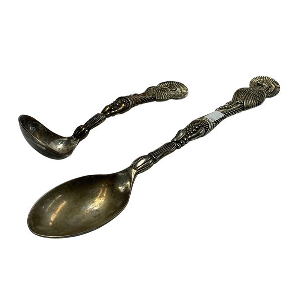 Pair Of Plated Turkey Motif Serving Spoons