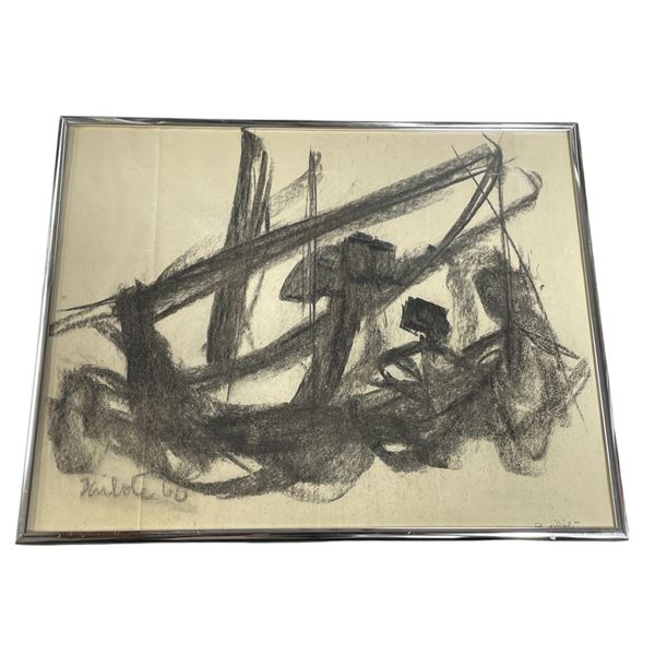 Original 1960 Joao Barreto Bailote Charcoal Painting "Abstract"