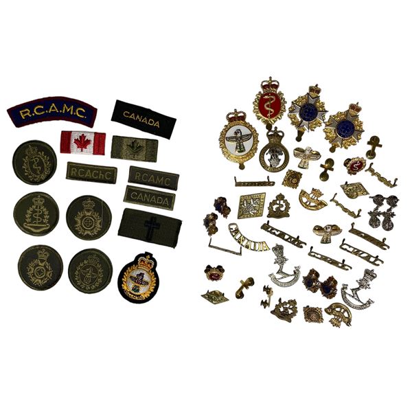 Assorted Vintage Military Badges, Pinbacks, Cap Badges