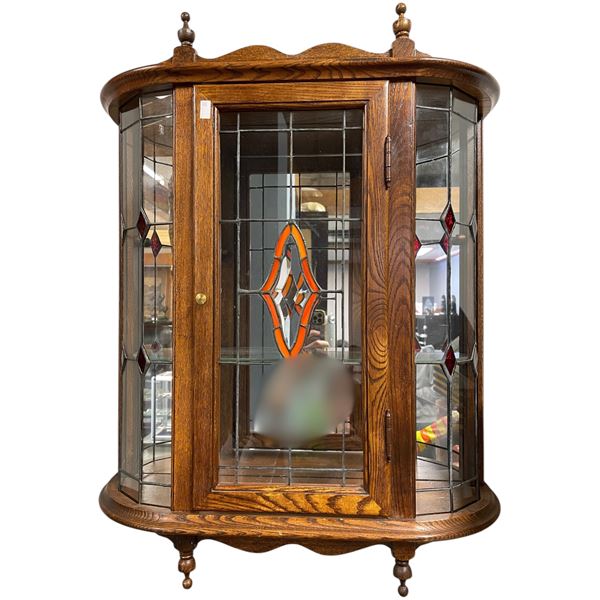 Vintage Stain Glass Leaded Wall Hanging Curio Cabinet
