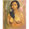 Image 2 : Vintage Original Oil On Canvas Painting Topless Hawaiian Woman Artist Signed