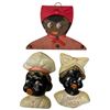 Image 2 : 6 Vintage Black Americana Collectibles: Chalk Art, Salt Pepper Shakers, Hanger, & Egg Cup