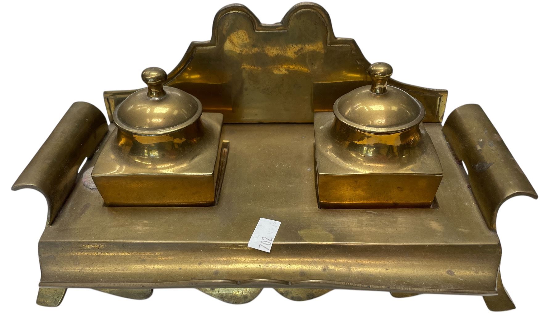 Vintage Heavy Brass Inkwell Set