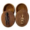 Image 2 : 3 Vintage Hand Woven Items: Small Fishing Creel & 2 African Figural Lidded Containers