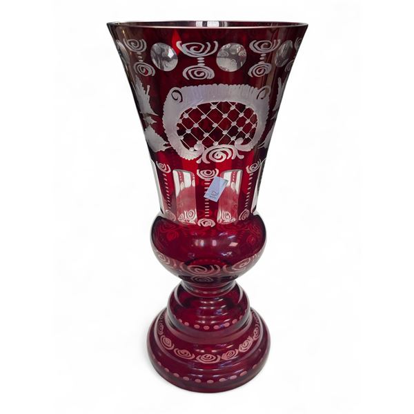 Vintage Czech Ruby Red Cut Crystal Vase
