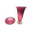 Image 1 : 2 Vintage Pink Flash Glass Pieces: Vase & Bowl