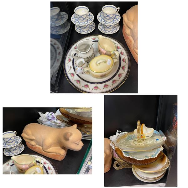 Large Vintage Variety Lot: Porcelain Dishware, Terracotta Cat
