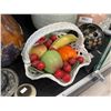 Image 3 : Large Vintage Variety Lot: Ceiling Shades, Porcelain Fruit basket, Pottery Vases, & Flower Frogs