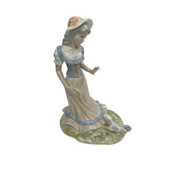 Vintage Porcelain Lady and Her Dog Unmarked