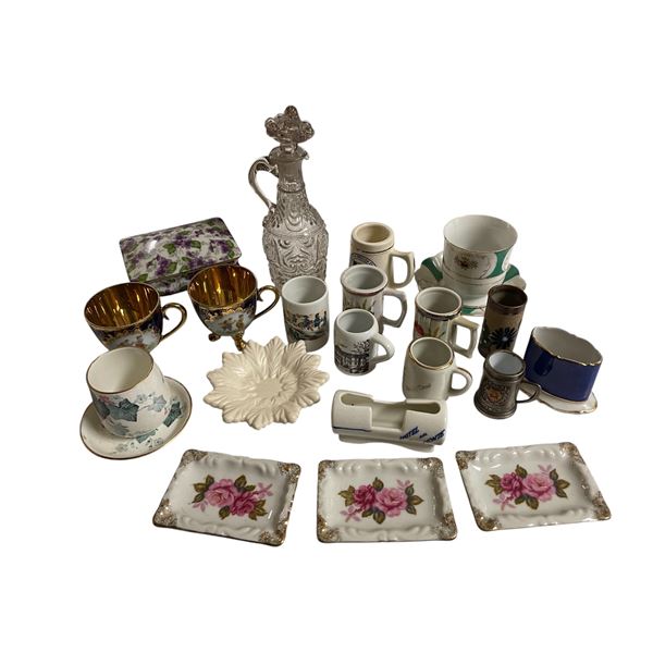 Vintage Variety Lot: Porcelain Cups, Oil Pitcher, Porcelain Box and More