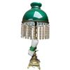 Image 1 : Vintage Brass Boudoir Lamp w Green Glass Shade and Crytal Tassels