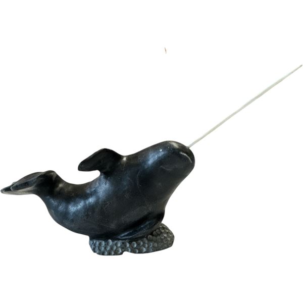 Vintage Inuit Hand Carved Soapstone Narwhale Signed Jorganson Klengen
