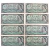 Image 1 : 8x Vintage Canadian $1 Bills 1967