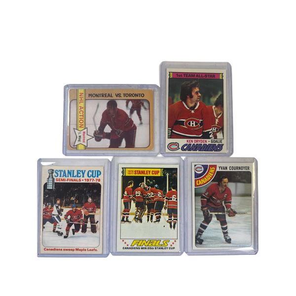 5 Assorted Vintage Montreal Canadians Hockey Cards: Ken Dryden, Yvan Cournoyer, & More