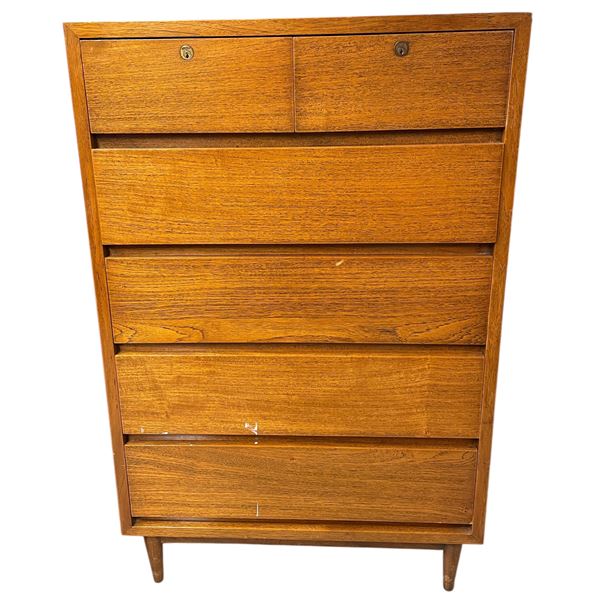 Vintage Mid Century Modern Highboy Dresser With Double Locking Drawers (With Key)