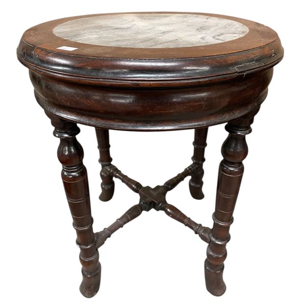 Vintage Rosewood Stone Inlay Topped Stool