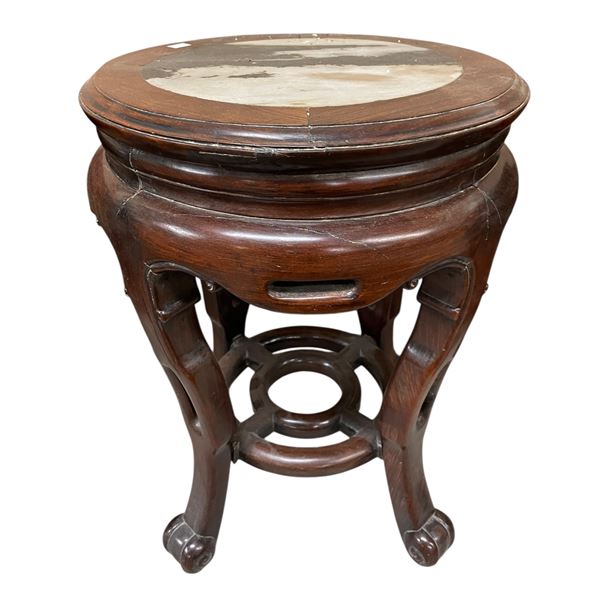 Vintage Rosewood and Stone Inlay Topped Stool