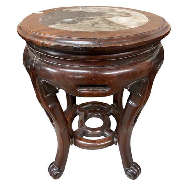 Vintage Rosewood and Stone Inlay Topped Stool