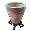 Image 1 : Vintage Floral Porcelain Vase on Rosewood Stand