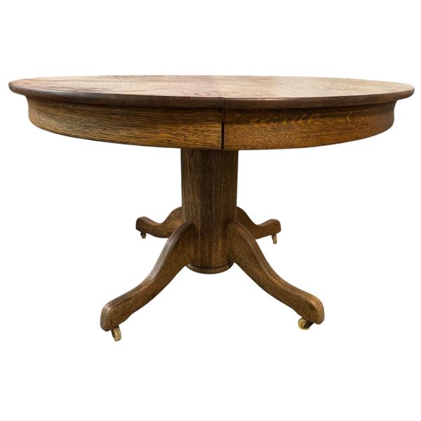 Antique Oak Round Table on Castors