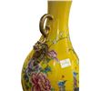 Image 2 : Vintage Yellow Porcelain Painted Peacock Yellow Vase w Ram's Head