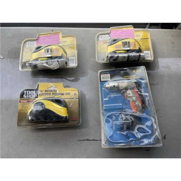3 TAPE MEASURES AND CORDLESS SCREWGUN
