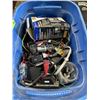 Image 2 : 3 BINS OF ASSORTED ELECTRICAL, WIRING, CHARGERS AND BATTERIES, HARDWARE ETC