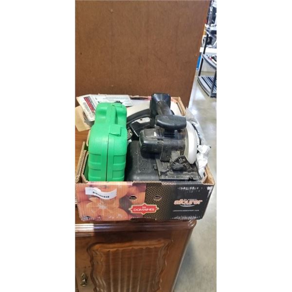 BOX OF VARIOUS POWER TOOLS
