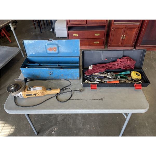 2 TOOL BOXES WITH CONTENTS AND ANGLE GRINDER