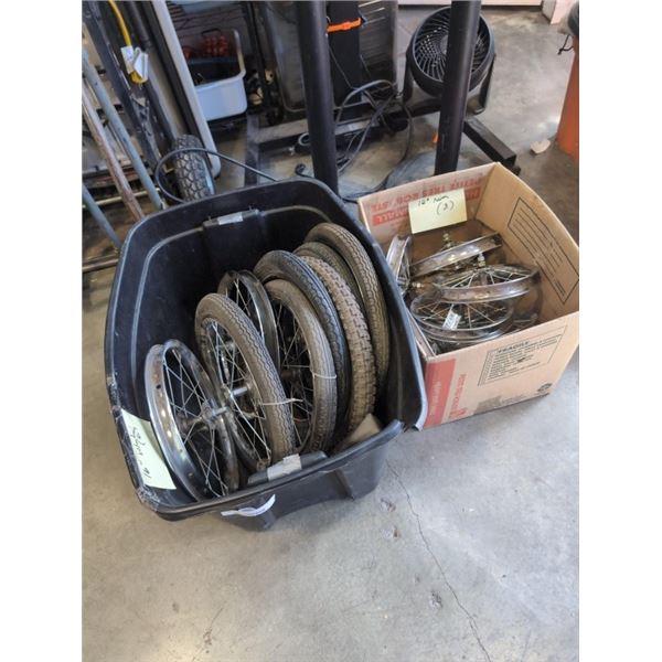 TOTE AND BOX OF WHEELS