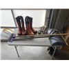 Image 1 : 3 PAIRS OF BOOTS, ROPE, SHOVEL AND RAKE