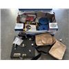 Image 2 : COLEMAN COOLER WITH BOX OF TOOL BELT AND MORE