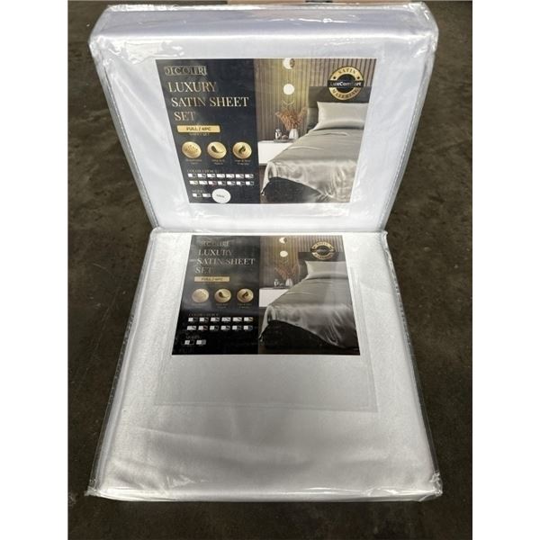 2 NEW FULL SIZE 4PC LUXURY SATIN SHEET SETS, WHITE