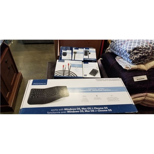 WIRELESS KEYBOARD, VGA MONITOR CABLE, WIRED NUMPAD, WIRELESS MOUSE AND NVME TO USB-C SSD ENCLOSURE