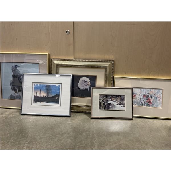 3 SIGNED PRINTS AND 2 EAGLE PRINTS