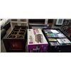 Image 1 : CRATE OF ASSORTED DVDS AND SALTON COOKER, TABLETOP WINE RACK