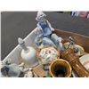 Image 2 : TWO TRAYS WITH COLLECTIBLE FIGURES, TEA CUPS AND SAUCERS AND MORE