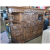 Image 1 : ANTIQUE 2PC SERVING CABINET, HIGHLY CARVED AND DETAILED WITH METAL HARDWARE, 7FT WIDE, 6FT TALL